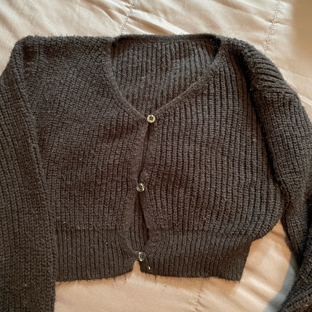 Women's Cropped Black Knit Sweater